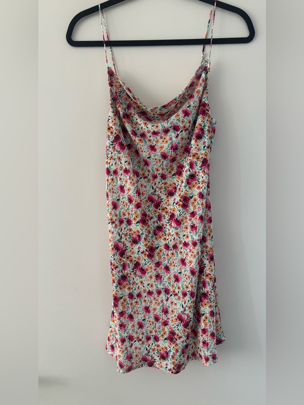 Floral Cowl Neck Camisole Dress - Pink Floral on White